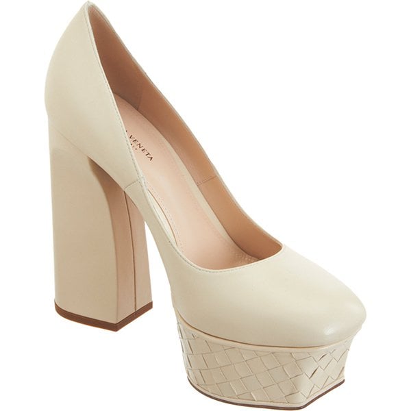 Bottega Veneta Intrecciato Platform Pumps in Antique White