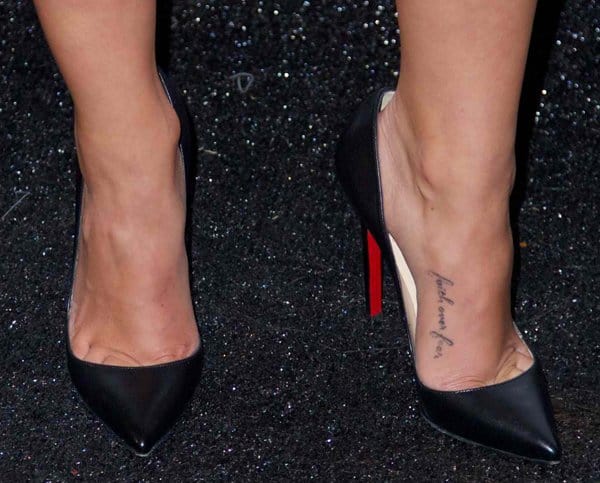 Cara Santana shows off her foot tattoo and toe cleavage in Christian Louboutin pumps