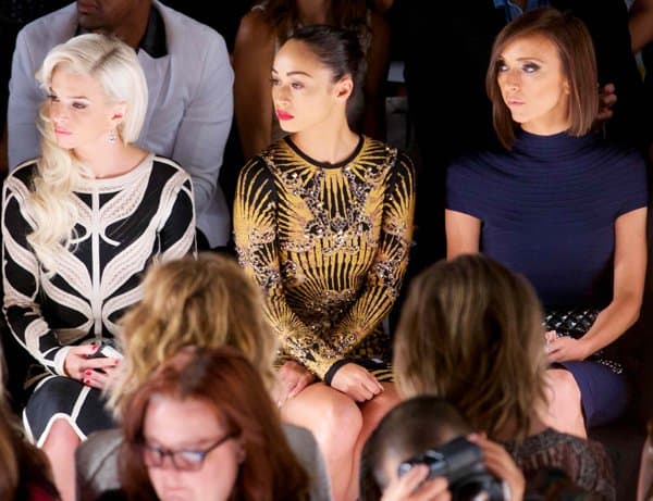 Lauriana Mae, Cara Santana and Giuliana Rancic attend the Herve Leger By MAX AZRIA Spring 2014 fashion show