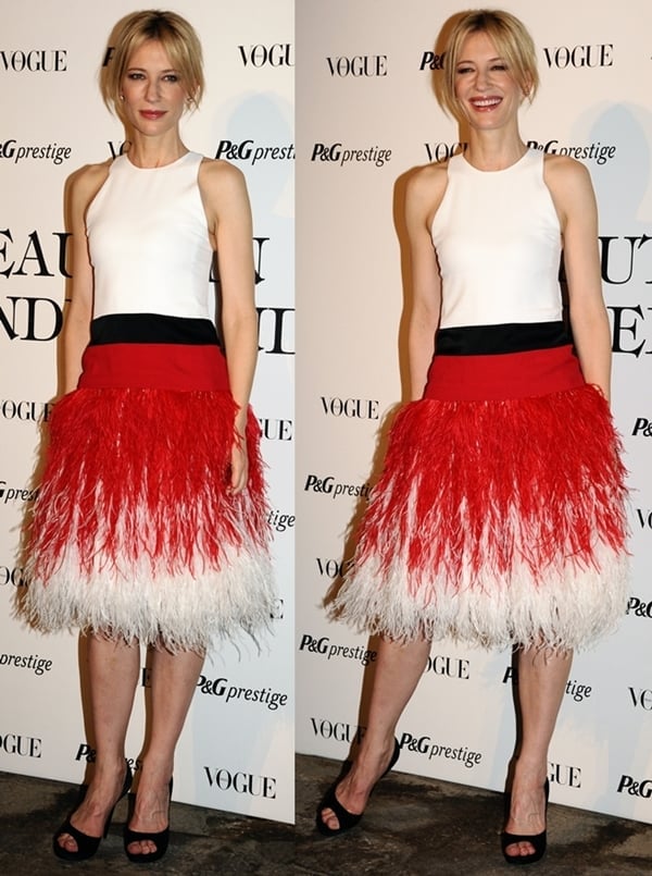 Cate Blanchett attended the Beauty in Wonderland exhibition in Milan wearing a whimsical outfit from Prabal Gurung’s Resort 2014 collection, perfectly embodying her bold fashion sense