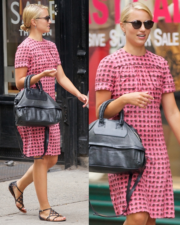 Dianna Agron flaunts her legs in a cute pink Louis Vuitton dress