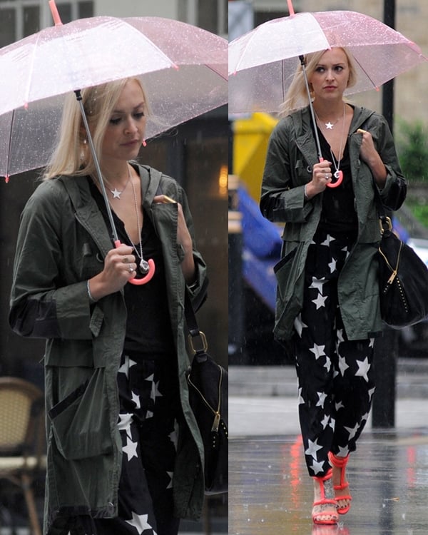 Fearne Cotton arriving at BBC Radio 1 studios in London looking somewhat unhappy