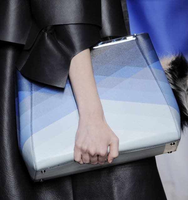 Fendi's gradient blue handbag with fur accents, showcased at Milan Fashion Week Spring/Summer 2014
