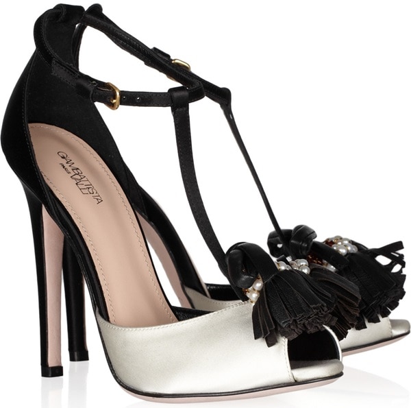 Giambattista Valli Embellished satin peep-toe sandals