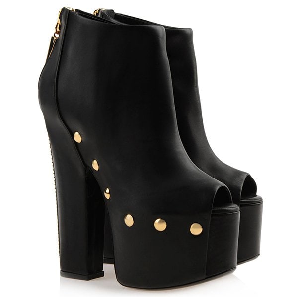 Giuseppe Zanotti Leather Gold Stud Zipper Booties