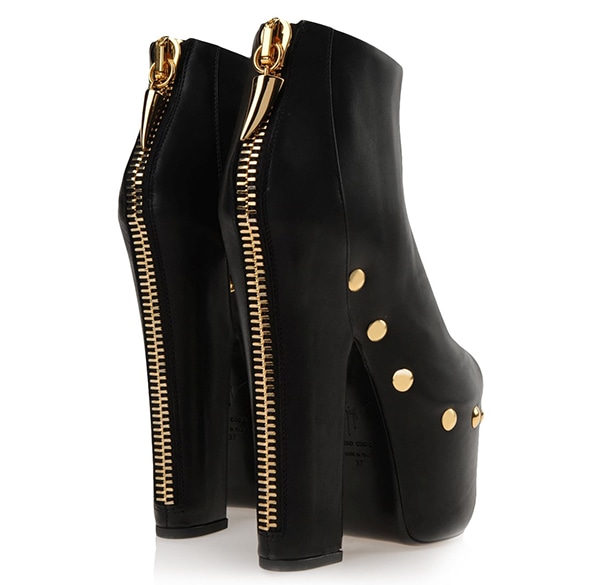 Giuseppe Zanotti Leather Gold Stud Zipper Booties