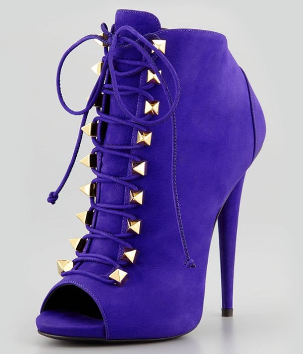 Giuseppe Zanotti Studded Suede Lace-Up Booties in Purple