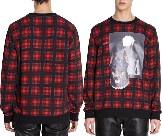 Givenchy Doberman and Photo Print Tartan Sweatshirt