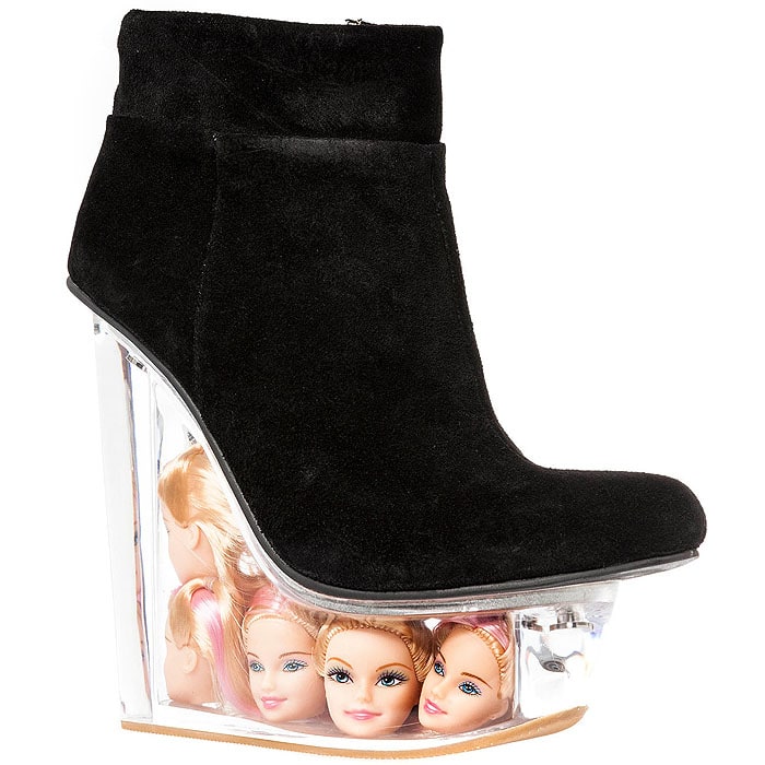 Jeffrey Campbell Black Suede Icy Shoes With Barbie Doll Heads