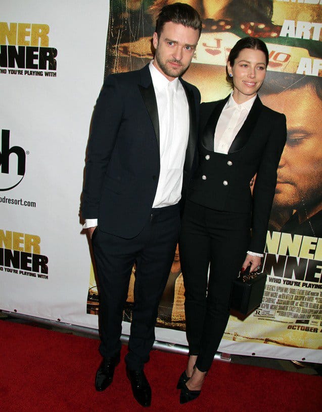 Jessica Biel and Justin Timberlake at the movie premiere of 'Runner Runner' at Planet Hollywood in Las Vegas, Nevada, on September 19, 2013
