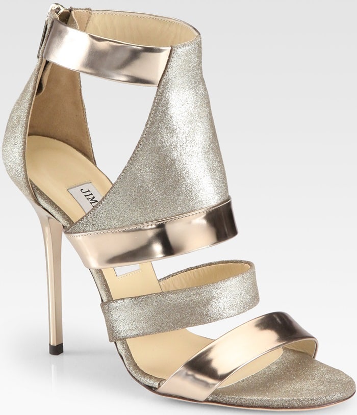 Jimmy Choo Gold Besso Metallic Mirror Leather Glitter Sandals