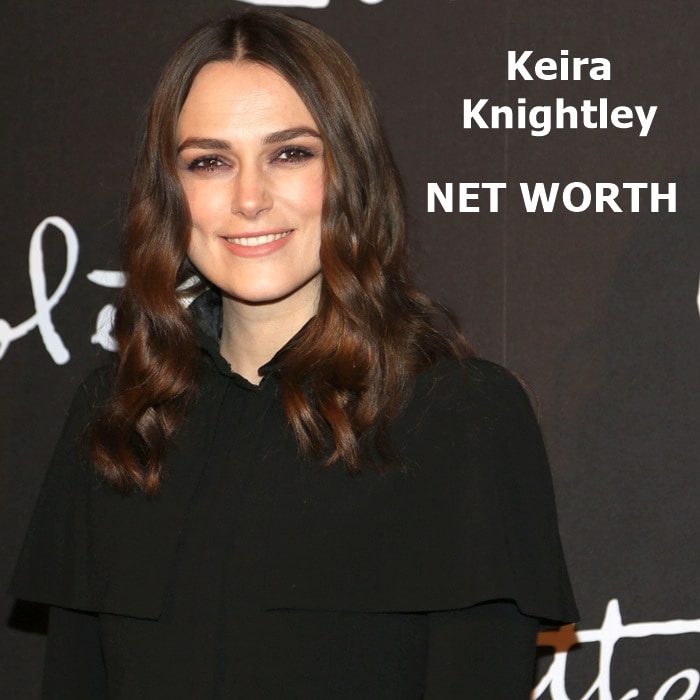 Keira Knightley's net worth is estimated to be $80 million, which includes her earnings from movies, endorsements, and other ventures