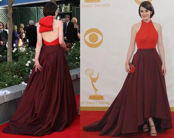 Michelle Dockery wears a Prada gown to the 2013 Emmy Awards