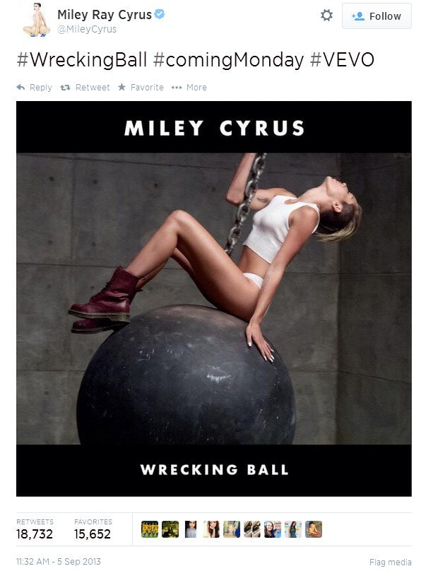 It was anyone's guess what cover Miley Cyrus would choose for her next single, "Wrecking Ball," but after that trainwreck of a performance at the 2013 MTV VMAs, this promo pic that she tweeted a couple of days ago was pretty much along the lines of what everyone had in mind: