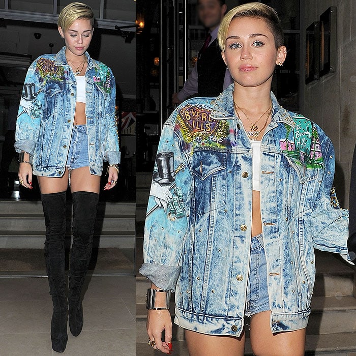 Miley Cyrus displays her mile-long legs while leaving her hotel in London