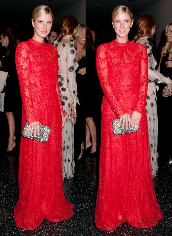 Nicky Hilton dazzles in a red Valentino beaded dress at the Brazil Foundation Gala