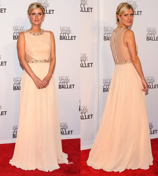 Nicky Hilton graces the NYC Ballet Gala in a nude beaded gown by Kathy Hilton Design