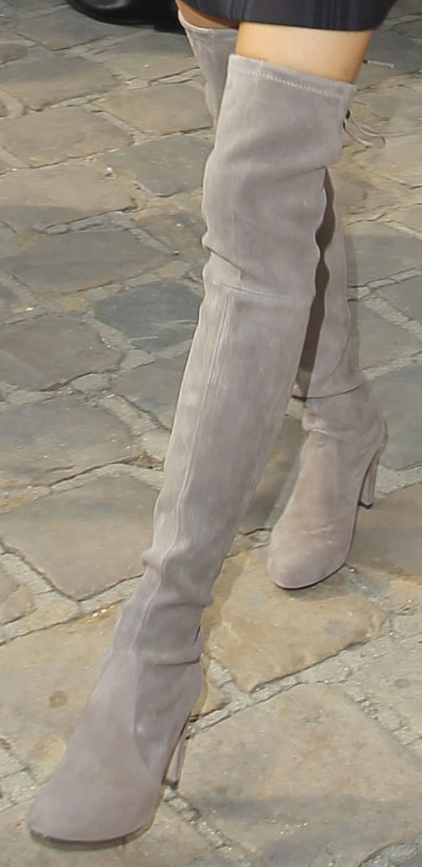 Olivia Palermo's suede Highland boots from Stuart Weitzman