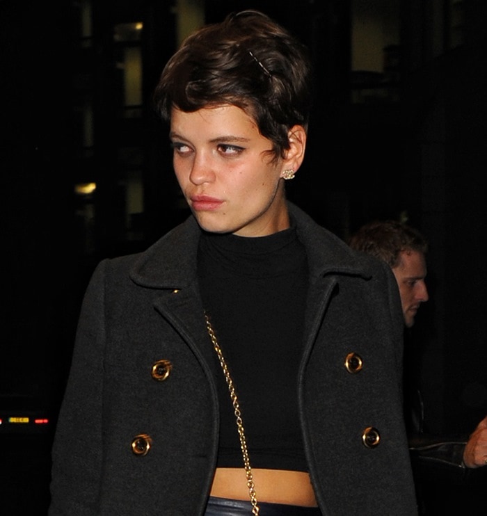 Pixie Geldof flaunts her signature pixie haircut while celebrating her 23rd birthday at China Tang inside The Dorchester Hotel