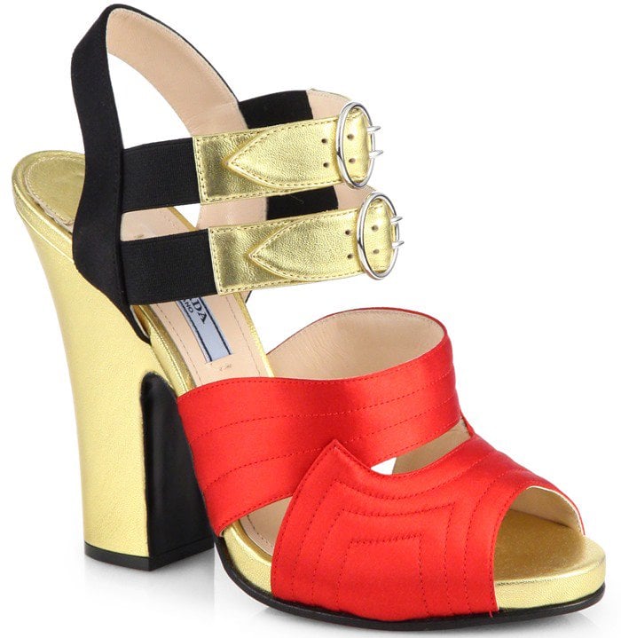 Prada Bicolor Metallic Leather and Satin Platform Sandals