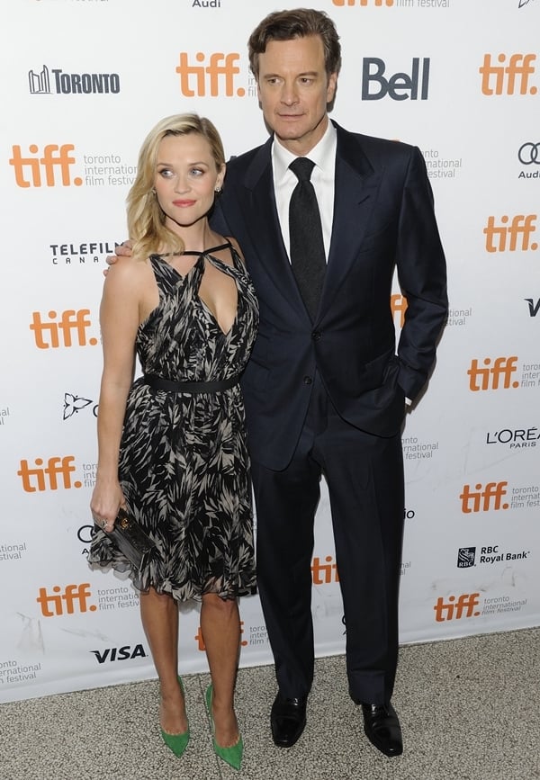 Reese Witherspoon with Colin Firth at the Devil's Knot premiere during the 2013 Toronto International Film Festival at the Elgin Theatre in Toronto, Canada, on September 8, 2013