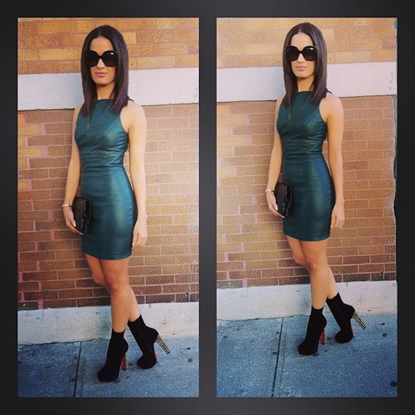 Rocsi's ensemble and Christian Louboutin spiked booties for the Zac Posen show