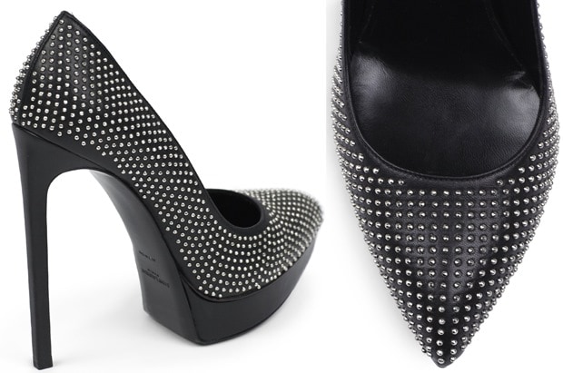 Saint Laurent Black Janis Studded Leather Platform Pumps