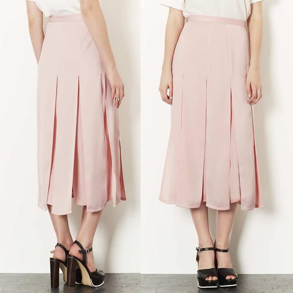 Topshop Spliced Midi Skirt in Blush