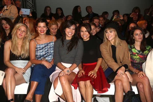Celebrities Ellie Goulding, Pixie Geldof, Daisy Lowe, Samantha Barks, Suki Waterhouse, and Kaya Scodelario attend the Topshop Unique SS14 show at London Fashion Week