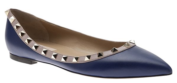 Valentino Rockstud Ballet Flats Navy Leather