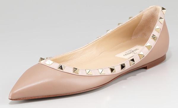 Valentino Rockstud Ballet Flats Nude Leather