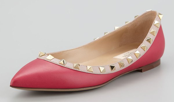 Valentino Rockstud Ballet Flats Pink Leather