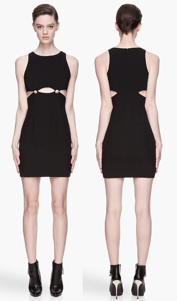 Versus Black Gold-Buttoned Cutout Dress