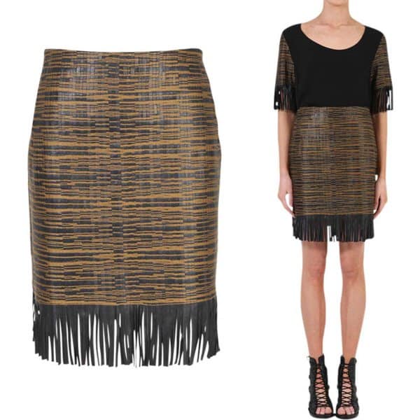 Willow Jacquard Trim Leather Skirt