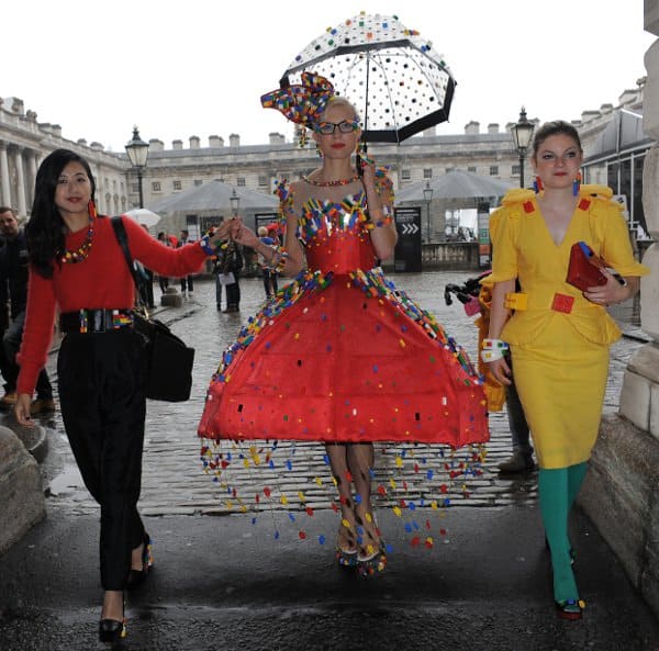 Anne-Sophie Cochevelou's team with the LEGO dress at London Fashion Week