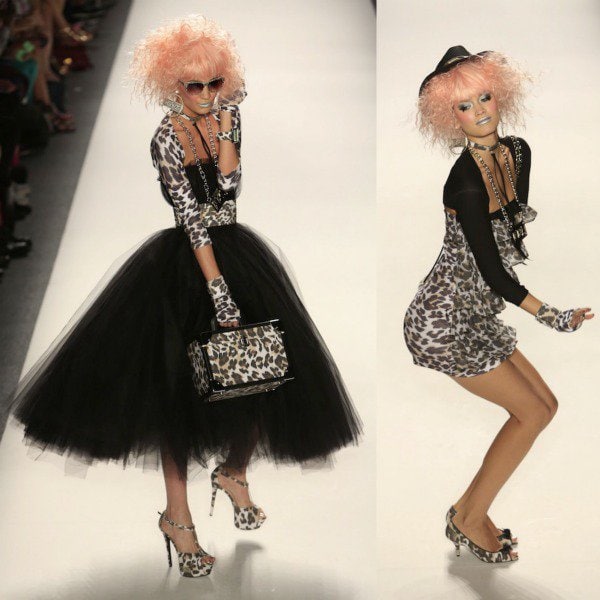 Model flouncing down the catwalk and showing off Betsey Johnson's latest creations