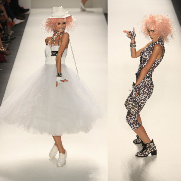 Model flouncing down the catwalk and showing off Betsey Johnson's latest creations