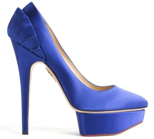 Charlotte Olympia "Paloma" Satin Platform Pumps in Blue