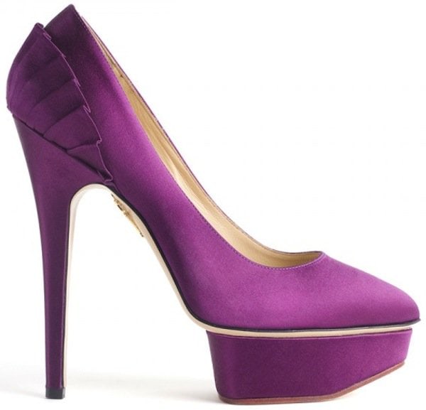 Charlotte Olympia "Paloma" Satin Platform Pumps in Purple