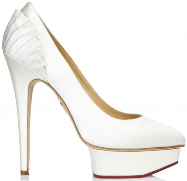 Charlotte Olympia "Paloma" Satin Platform Pumps in White