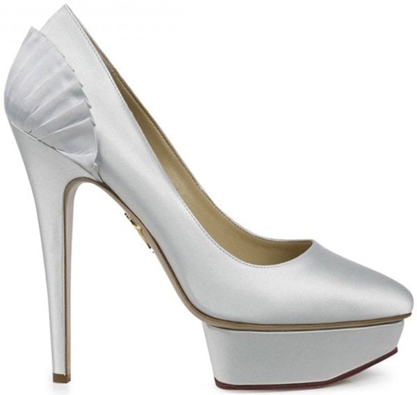 Charlotte Olympia "Paloma" Satin Platform Pumps in Light Blue