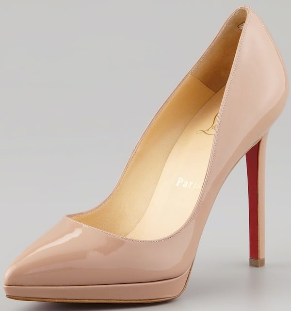 Christian Louboutin "Pigalle Plato" 120 Patent Leather Platform Pumps in Nude