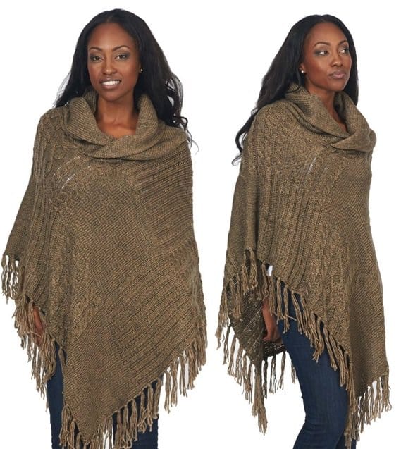 Design 26 Cable Knit Chain Link Ribbed Poncho