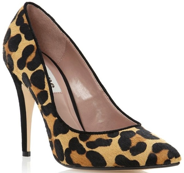 Dune Leopard Pony "Attar" Pointed-Toe Court Shoes
