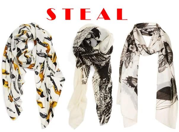 Get Lena’s look with these affordable alternatives: Echo Beacon's Birds Scarf ($48), Echo Cities Oversized Scarf ($58), and Topshop Insect Print Scarf ($36)