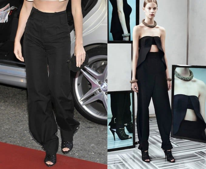 Emma Watson embraces the grunge aesthetic of the Balenciaga Resort 2014 collection with her loose-fitting high-waist pants