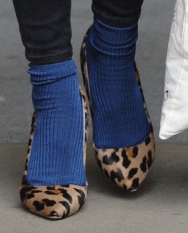 Fearne Cotton's leopard-print heels with blue socks