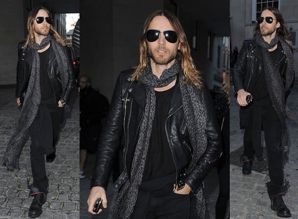 Jared Leto heads to the Giles Spring 2014 presentation during London Fashion Week on September 16, 2013