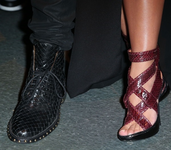 A closer look at Kanye's woven lace-ups and Kim's snakeskin sandals