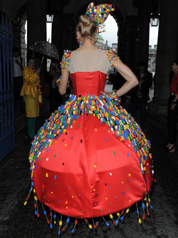 Anne-Sophie Cochevelou, a student at Central Saint Martins College of Art and Design, showed off her LEGO brick dress at London Fashion Week